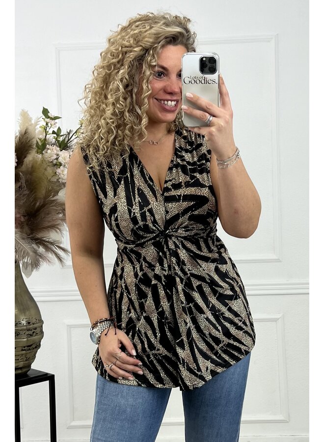 Curvy Knotted Sleeveless Top - Leopard Black/Leopard PRE-ORDER