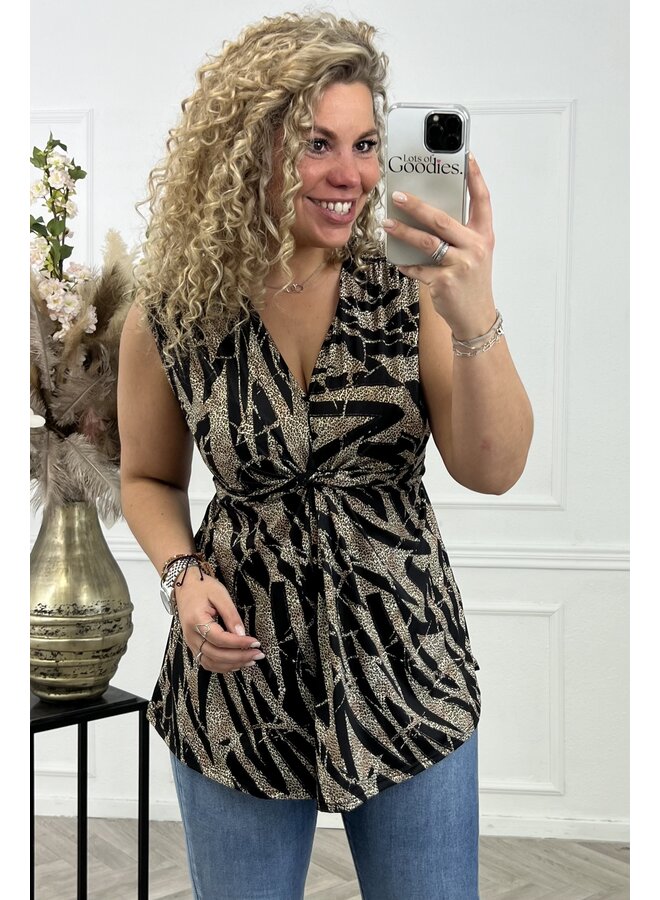 Curvy Knotted Sleeveless Top - Leopard Black/Leopard PRE-ORDER