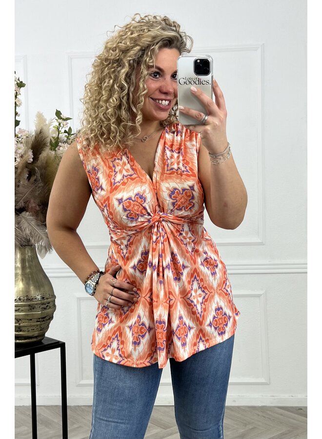 Curvy Knotted Sleeveless Top Mia- Orange/Purple