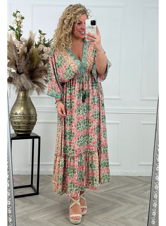 Long Sardinia Dress - Pink/Green