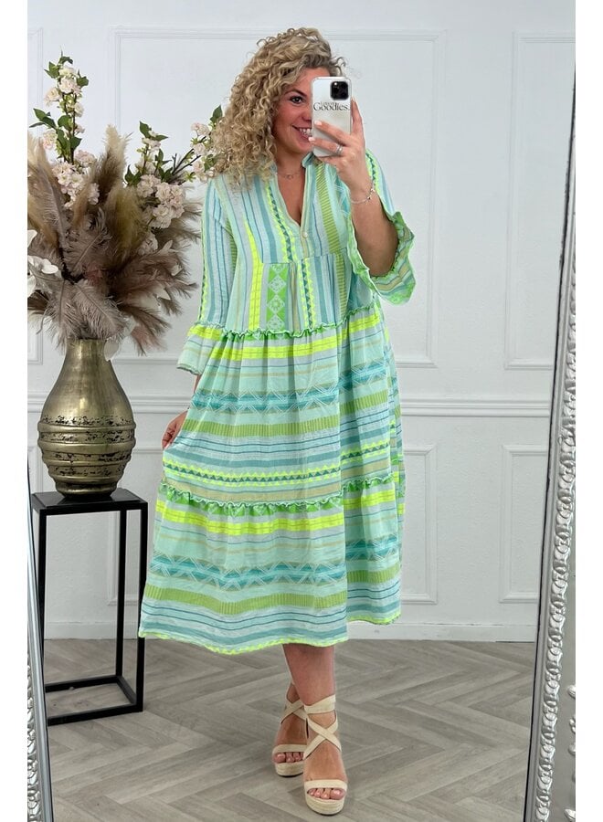 Siena Cotton Dress - Green/Blue