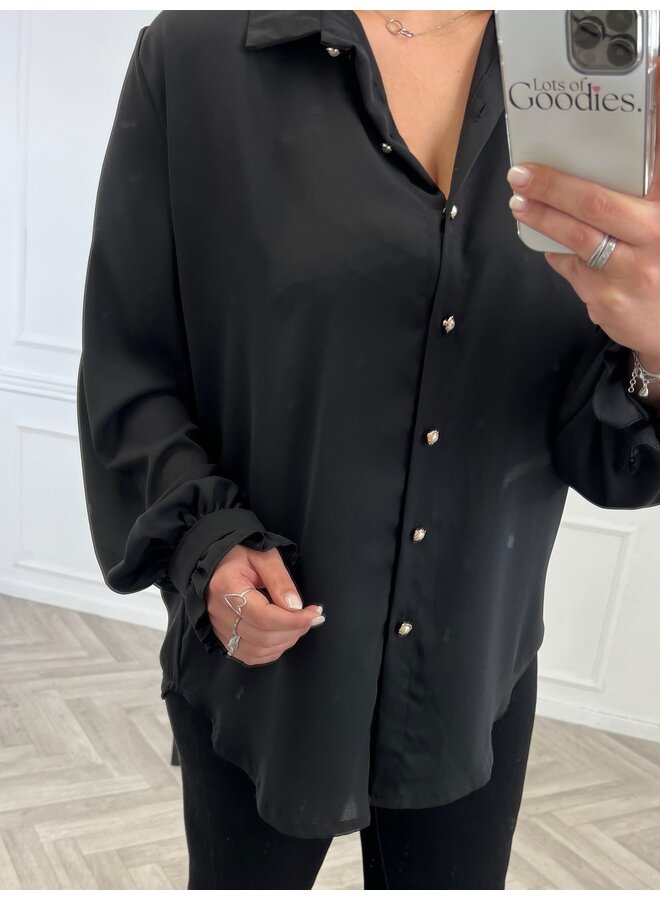 Ruffle Sleeve Blouse - Black