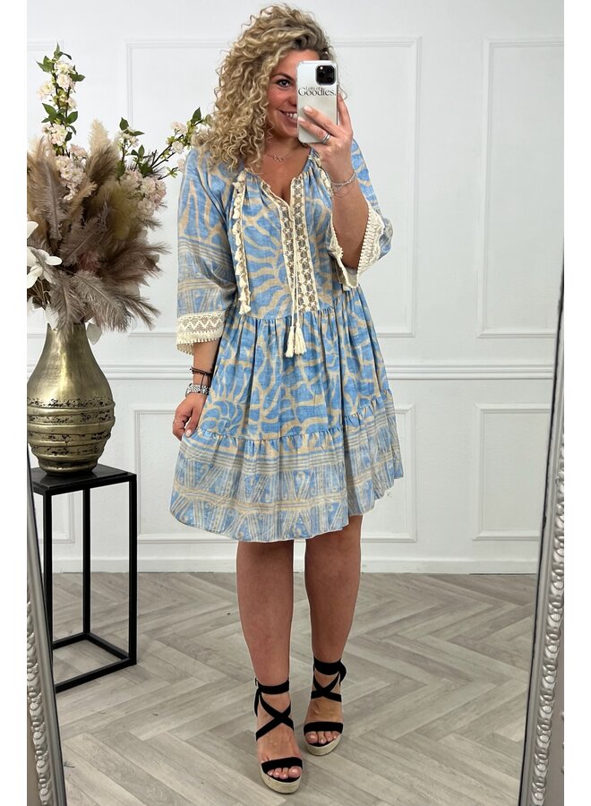 Mykonos Dress - Blue/Beige