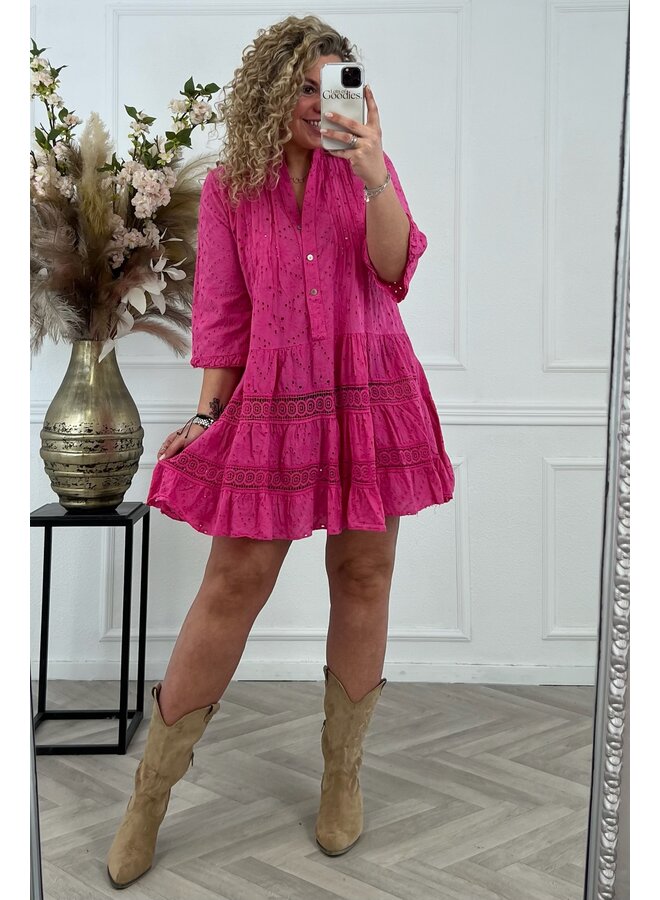 Cotton Broderie Summer Dress - Pink