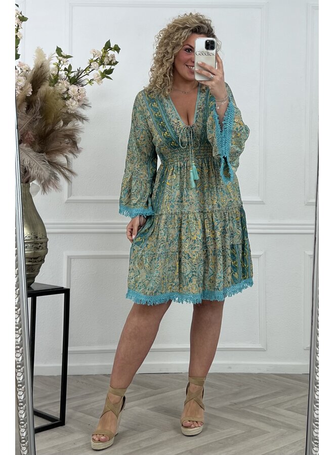 Silky biza Dress Sarah - Green/Blue