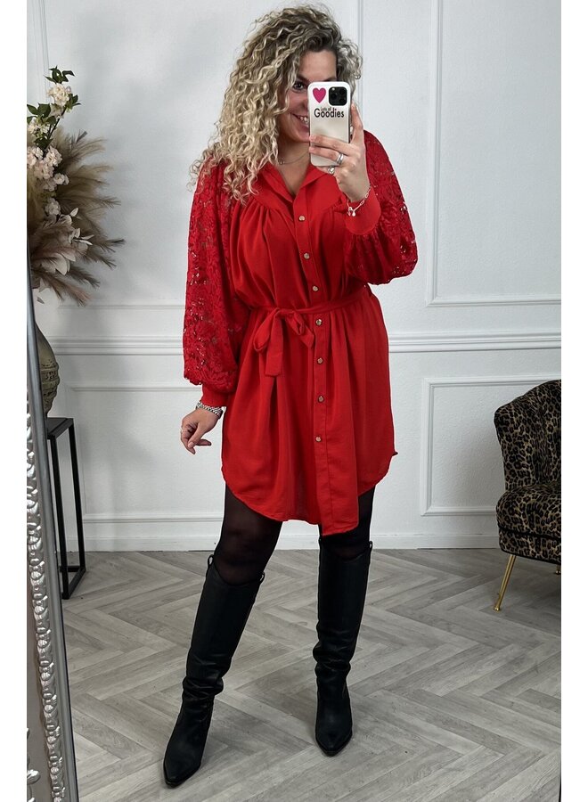 Curvy Scarlett Lace Dress - Red