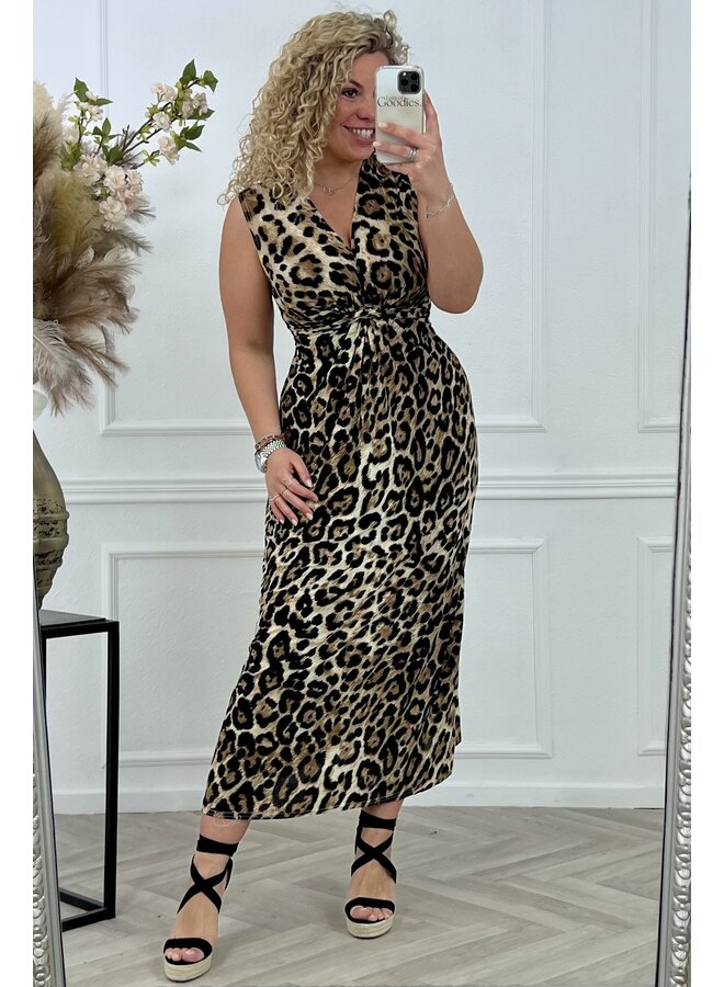 Maxi Knotted Leopard Dress - Brown/Beige