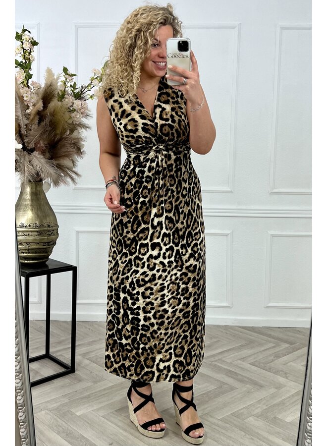 Maxi Knotted Leopard Dress - Brown/Beige