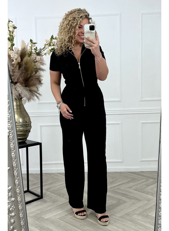 Tall Zipper Jogging Jumpsuit - Black