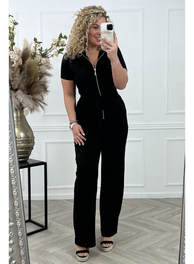 Tall Zipper Jogging Jumpsuit - Black