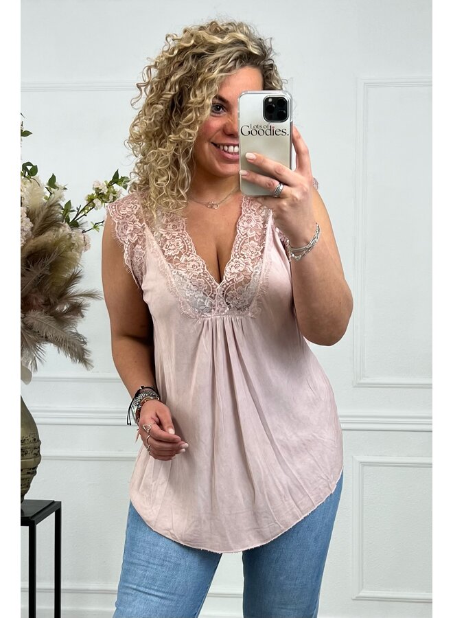 Curvy Miami Lace Top - Old Pink