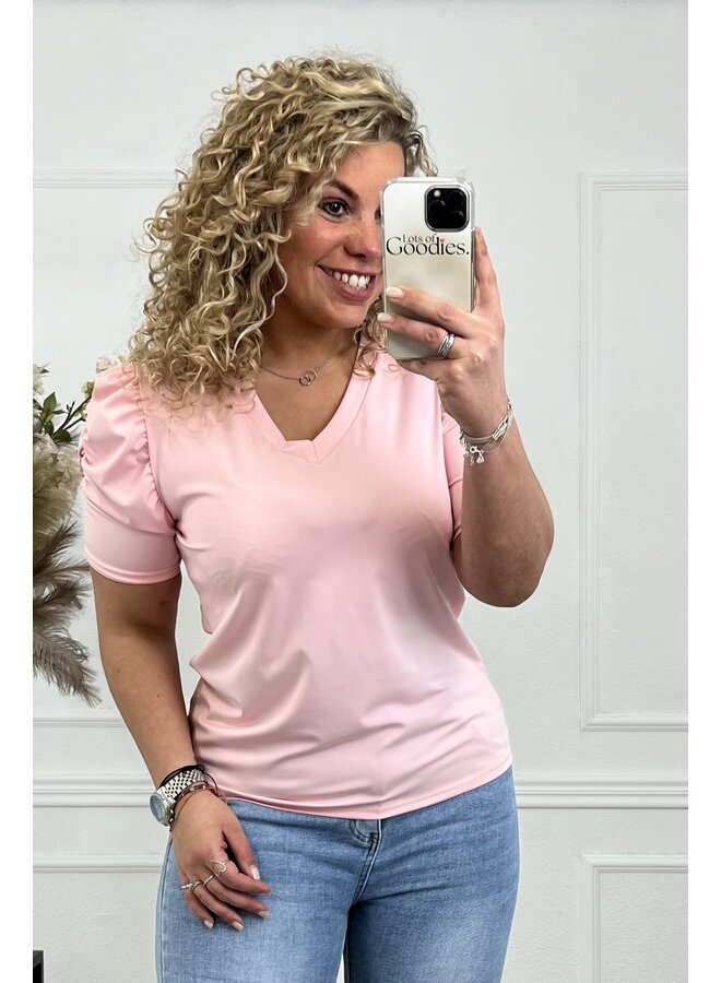 Puffy Sleeve Travel Top - Light Pink