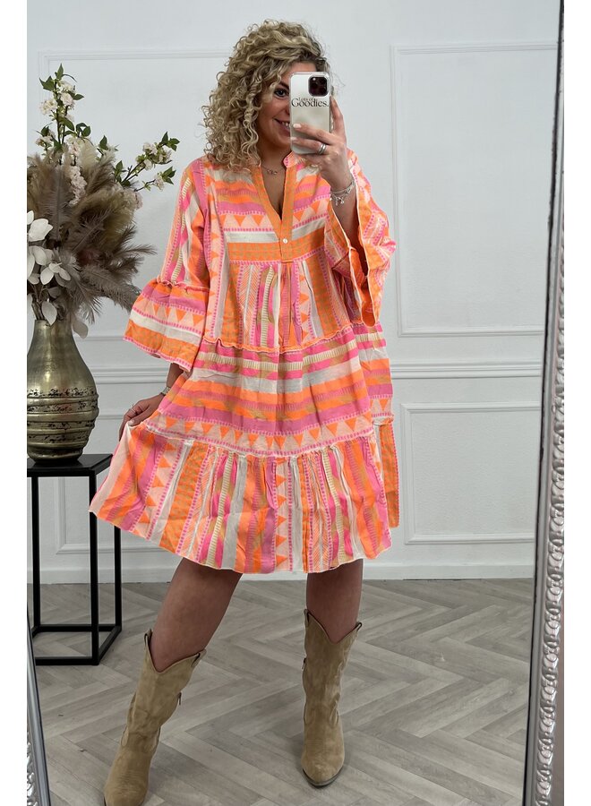 Curvy Claire Dress - Pink/Orange