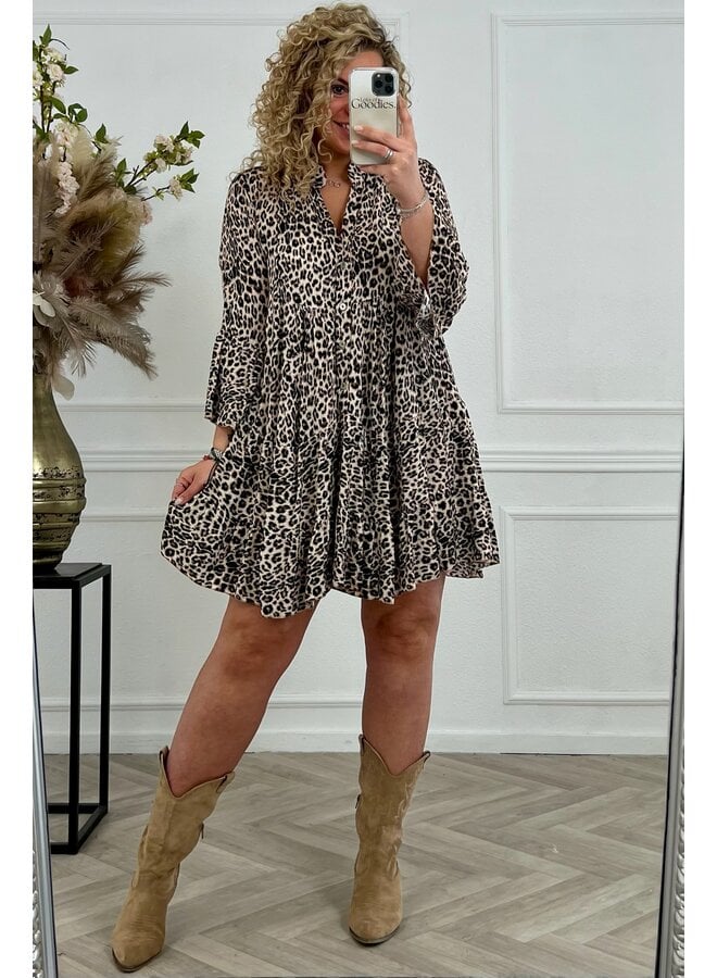 Leopard Short Dress - Black/Beige