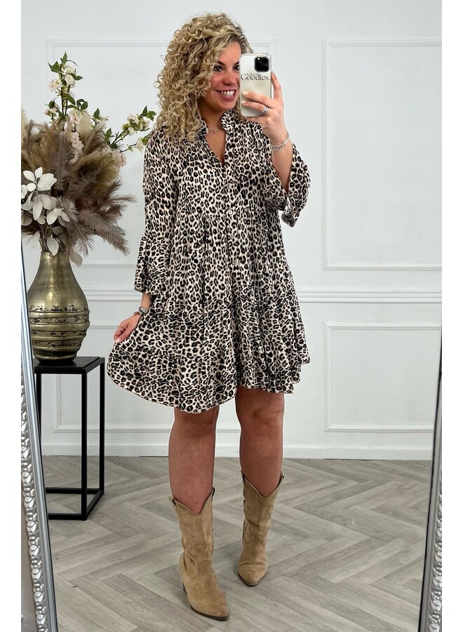 Leopard Short Dress - Black/Beige