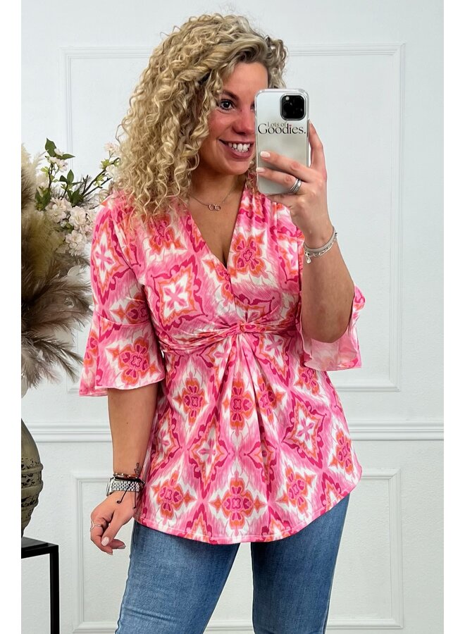Curvy Knotted Mia Top - Pink/Orange