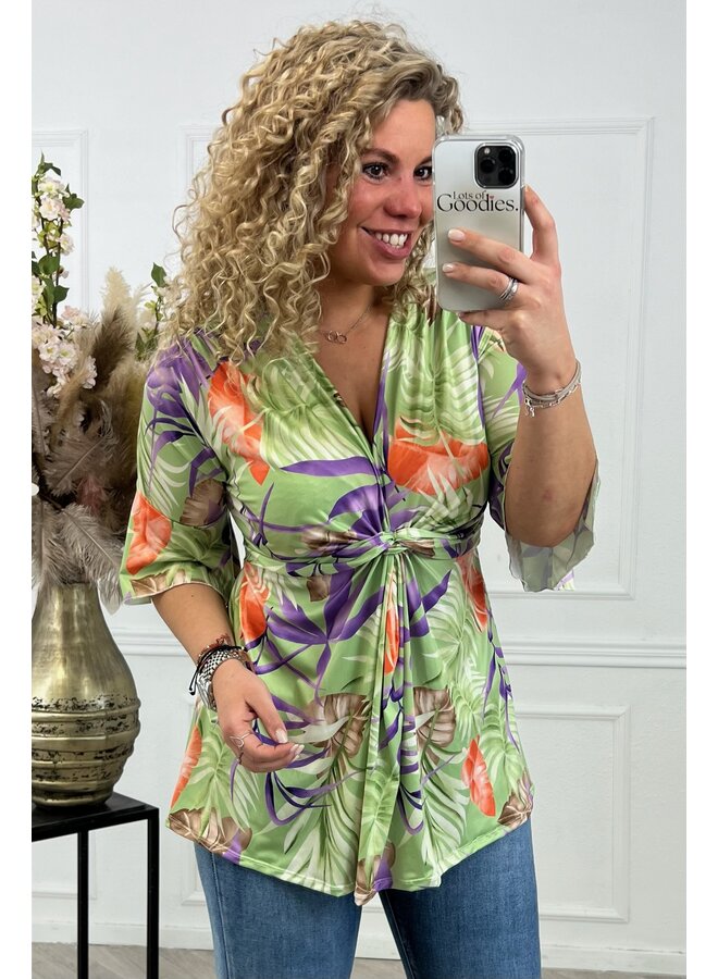 Curvy Knotted Top Palm Leaves - Green/Orange/Purple