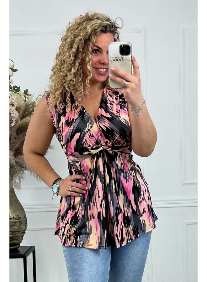 Curvy Knotted Sleeveless Striped Top - Black/Pink PRE-ORDER