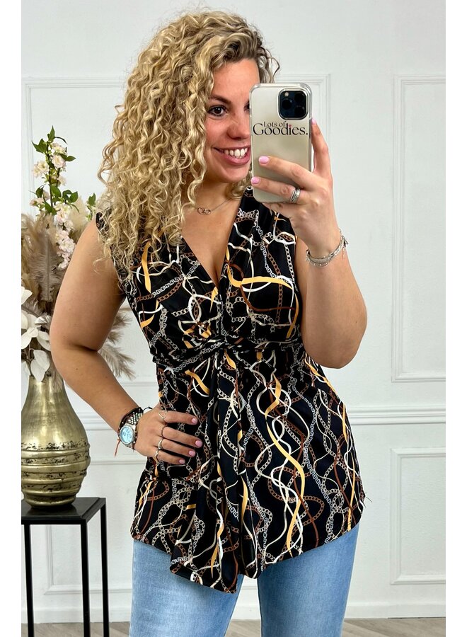 Curvy Knotted Sleeveless Top Chain- Black/Gold
