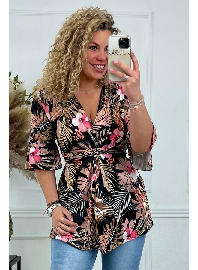 Curvy Knotted Top Palm Leaves - Black/Pink PRE-ORDER