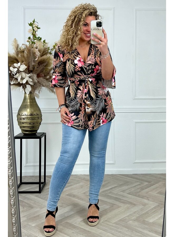 Curvy Knotted Top Palm Leaves - Black/Pink PRE-ORDER