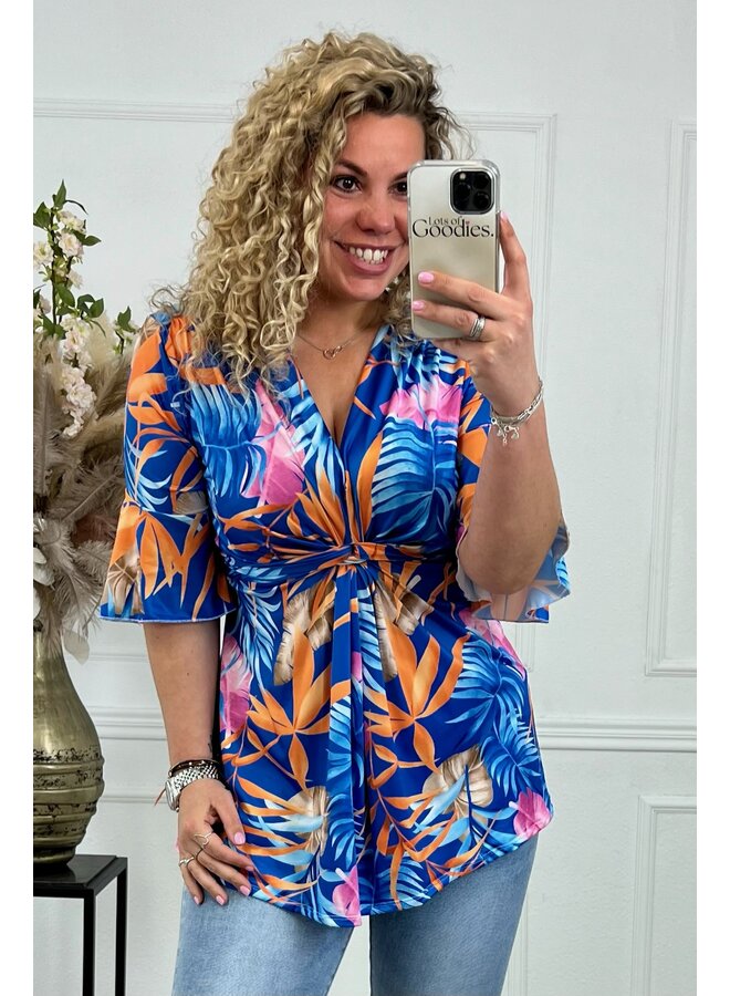 Curvy Knotted Top Palm Leaves - Blue/Pink/Orange