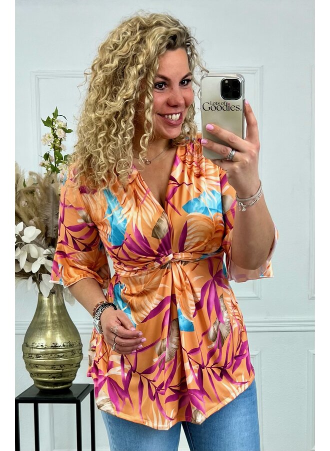 Curvy Knotted Top Palm Leaves - Orange/Pink