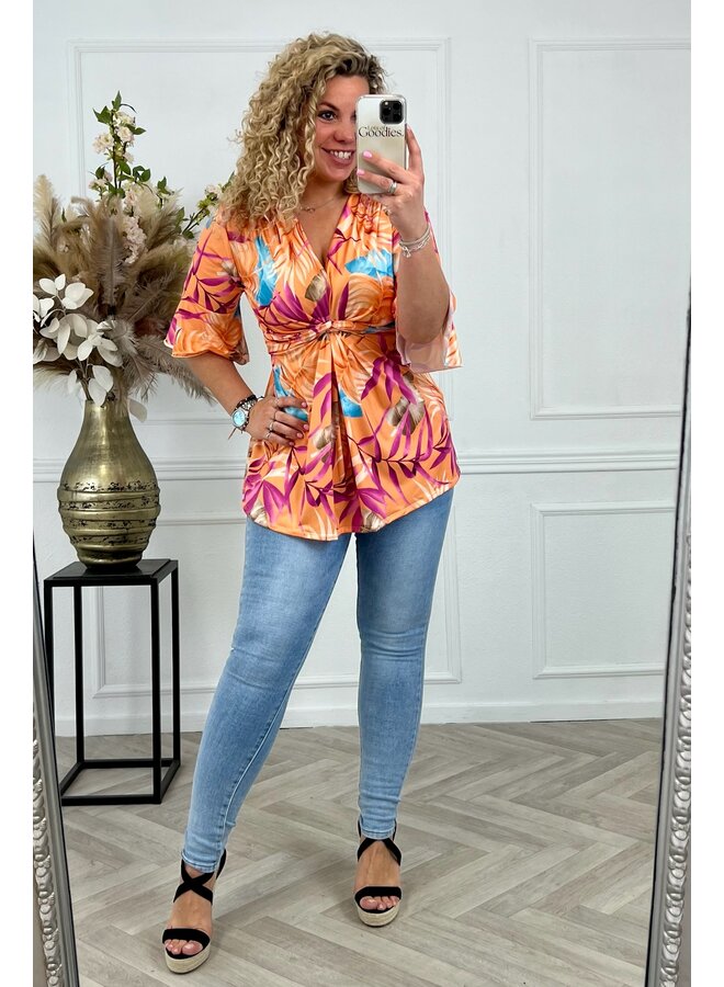 Curvy Knotted Top Palm Leaves - Orange/Pink