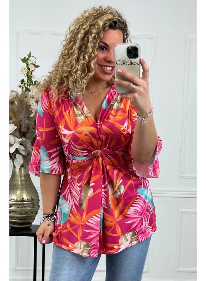 Curvy Knotted Top Palm Leaves - Fuchsia/Orange/Blue