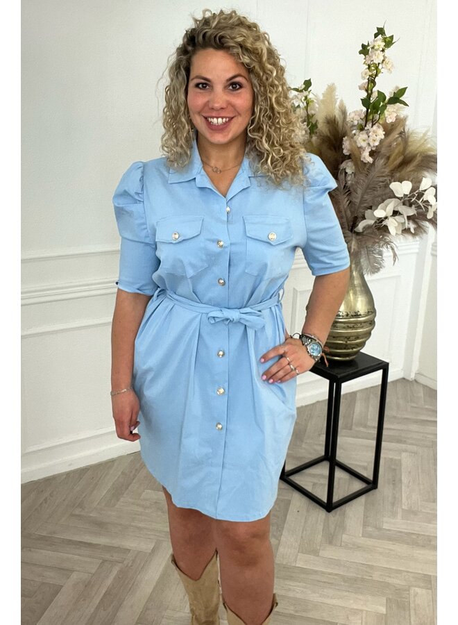 Charlie Button Dress - Light Blue