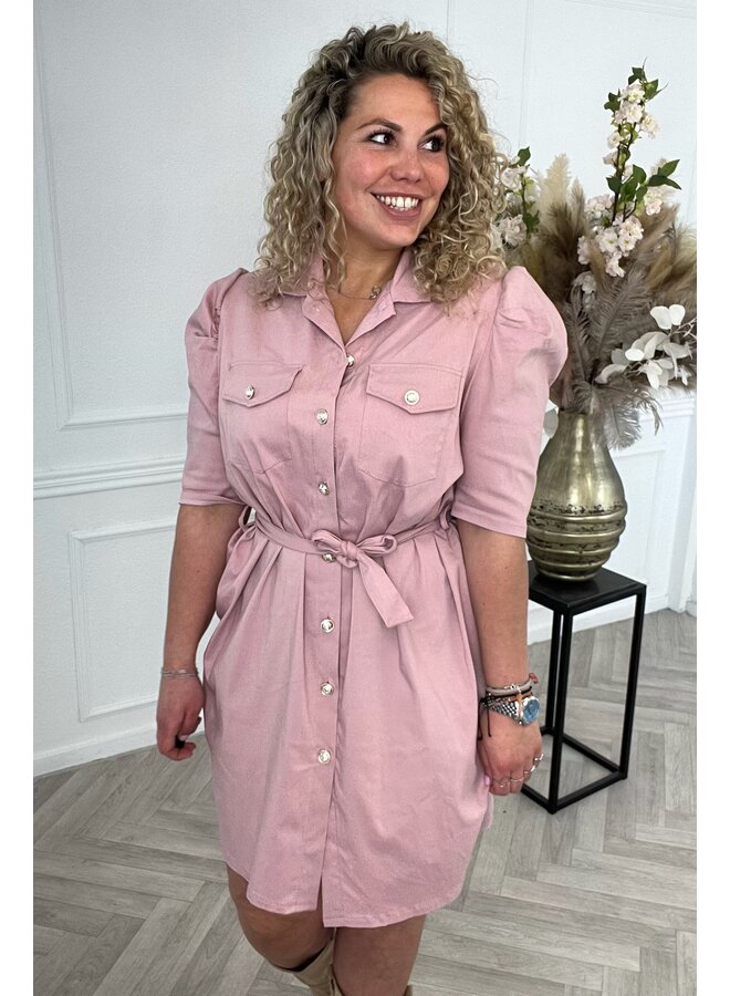 Charlie Button Dress - Old Pink