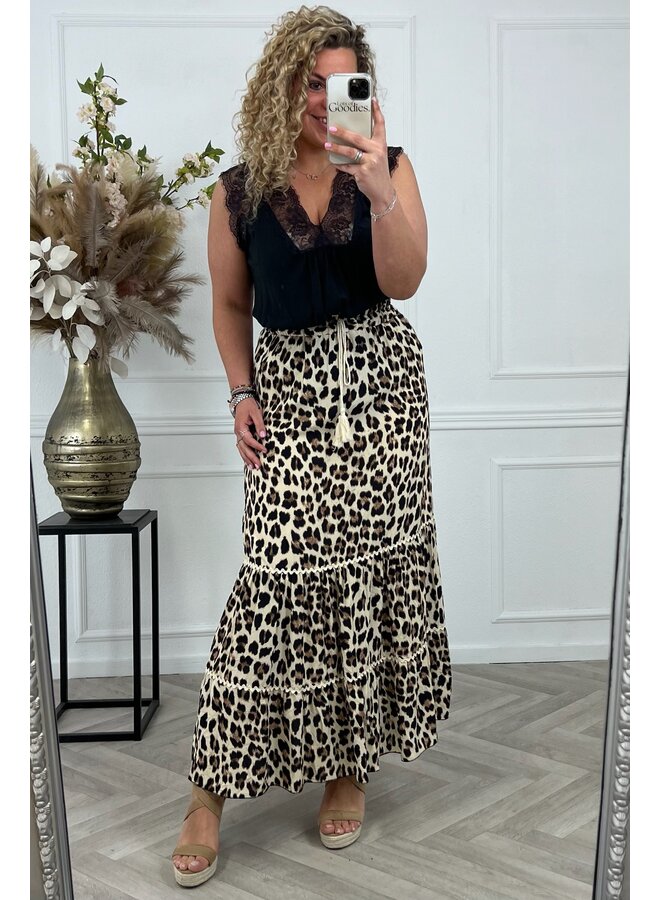 Maxi Leopard Skirt - Beige/Black