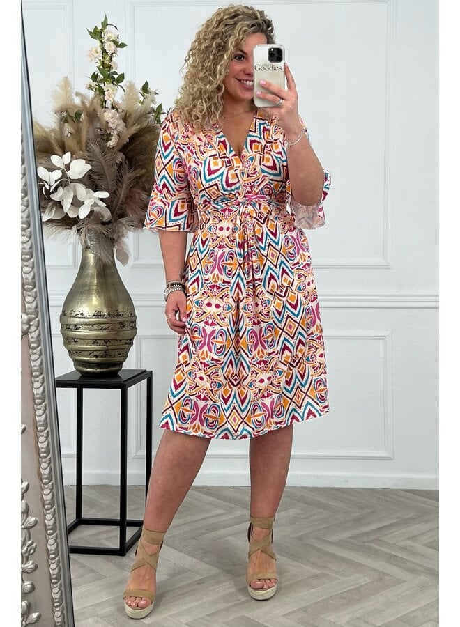 Curvy Short Knotted Emily Dress - Yellow/Blue/Pink