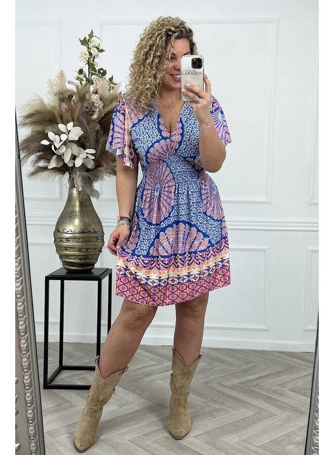 Curvy Short Menda Taille Dress - Kobalt/Pink