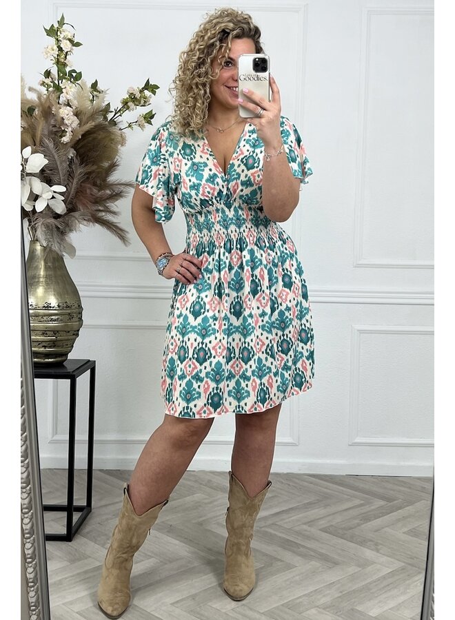 Curvy Short Nina Taille Dress -  Turquoise/Pink