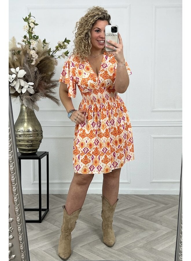 Curvy Short Nina Taille Dress - Orange/Purple