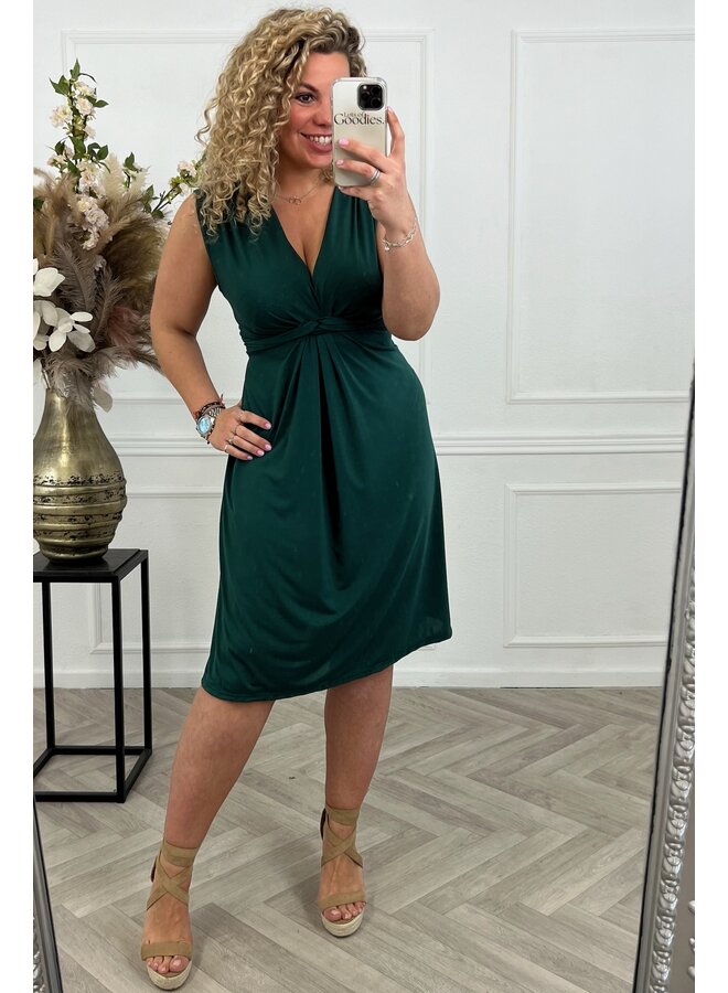 Curvy Knotted Sleeveless Dress -  Bottle Green