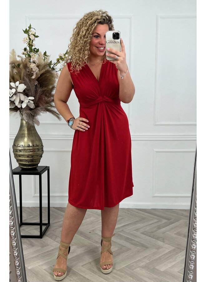 Curvy Knotted Sleeveless Dress - Red