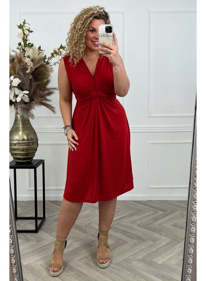 Curvy Knotted Sleeveless Dress -  Red