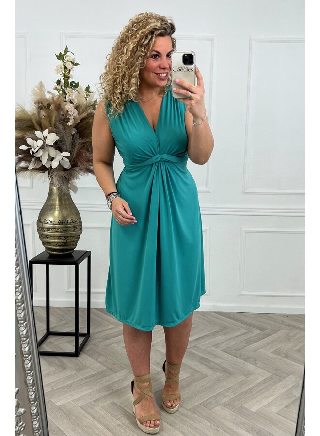 Curvy Knotted Sleeveless Dress - Aqua