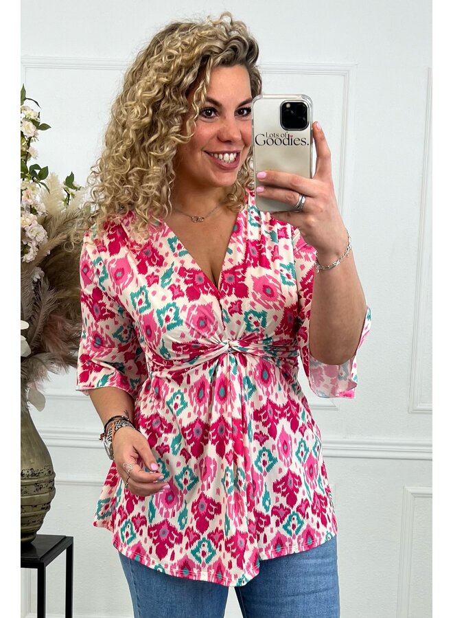 Curvy Knotted Nina Top - Pink/Turquoise PRE-ORDER