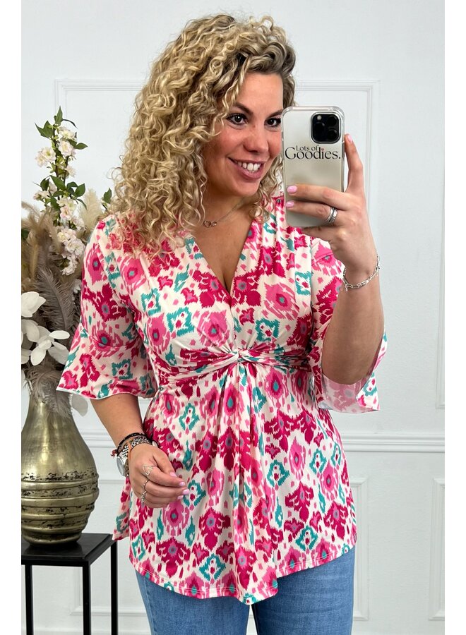 Curvy Knotted Nina Top - Pink/Turquoise PRE-ORDER