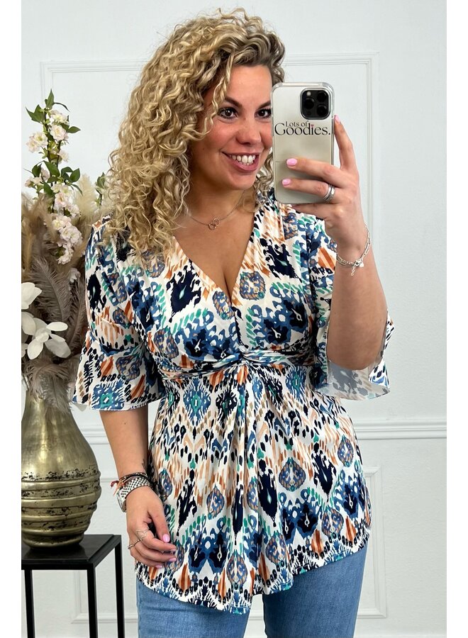 Curvy Knotted Didi Top  - White/Navy/Turquoise PRE-ORDER