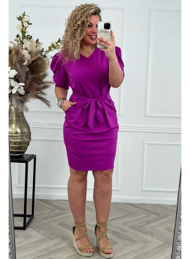 Puffy Sleeve Travel Dress - Magenta