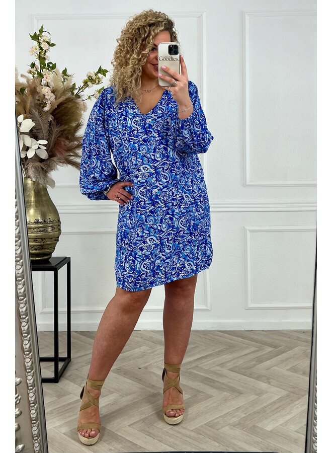 Camila Flower Dress - Blue/Beige