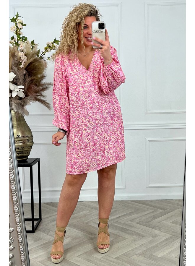Camila Flower Dress - Pink/Beige