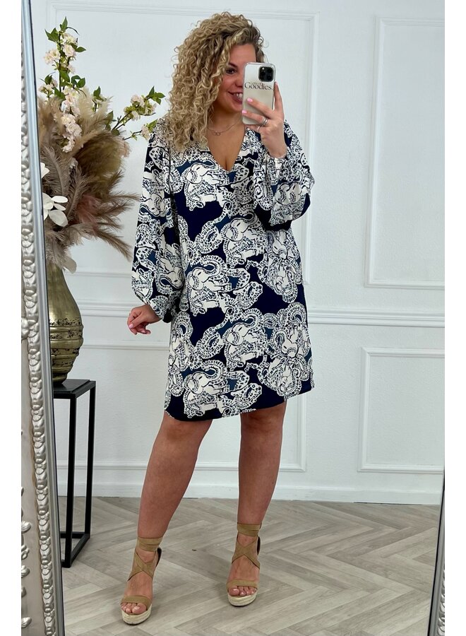 Camila Elephant Dress - Navy/Beige