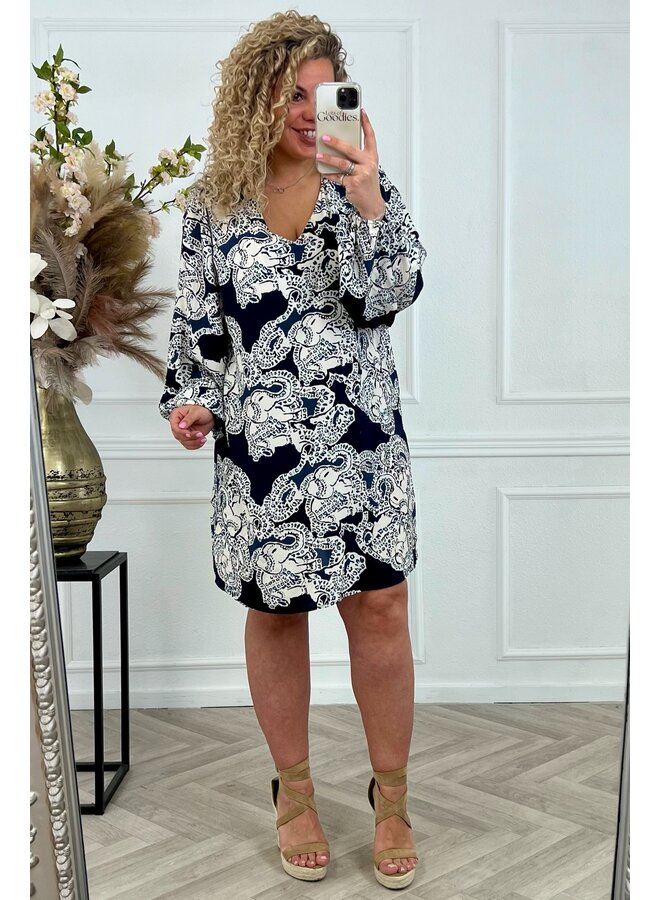 Camila Elephant Dress - Navy/Beige