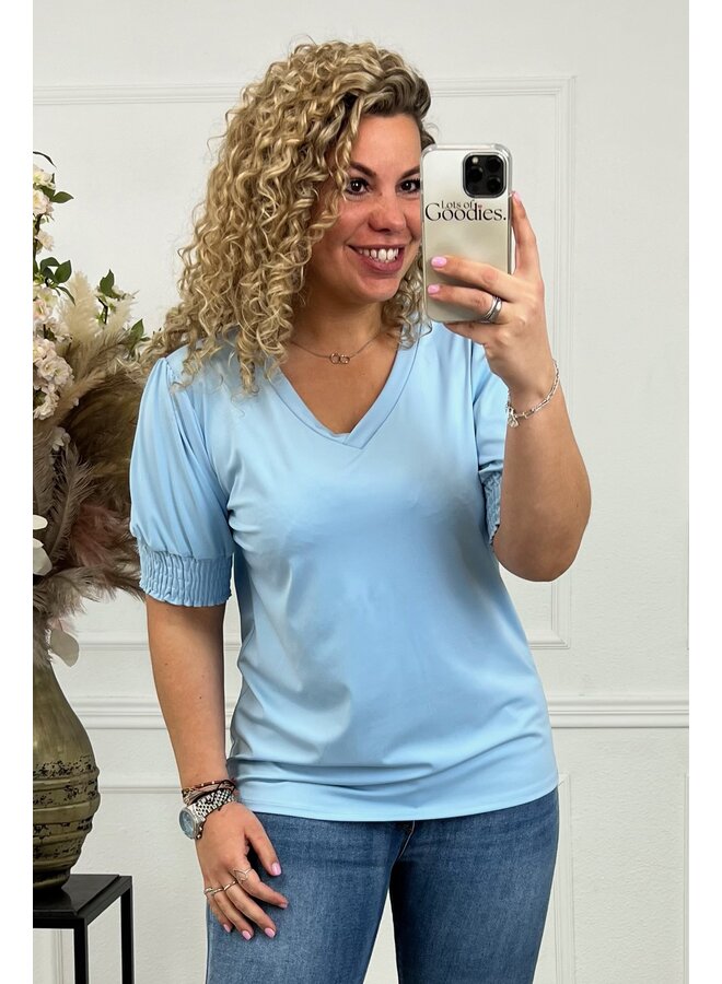 Smocked Sleeve Travel Top - Light Blue