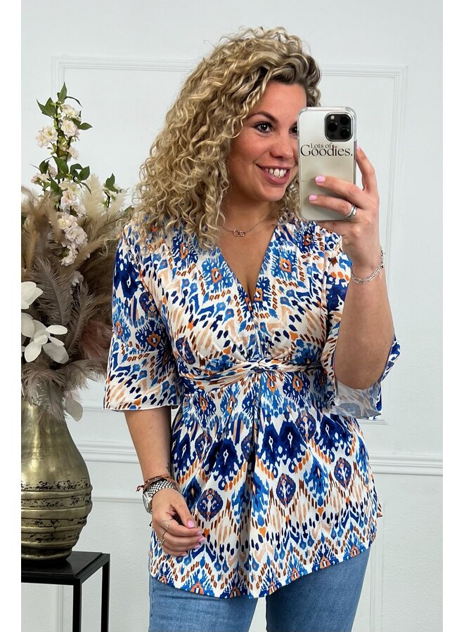 Curvy Knotted Didi Top - Blue/Navy/Beige